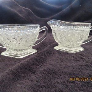 Indiana Glass co. Cream and Sugar set Tiara Sandwich Pattern. footed.